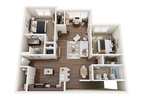 Floor plan for 2 beds, 2 baths, 1184 sqft